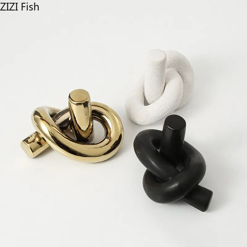 

Ceramic Handicraft Gold Knot Geometric Rope Winding Entangle Hollow Sculpture Decorative Figurines Home Decoration Accessories
