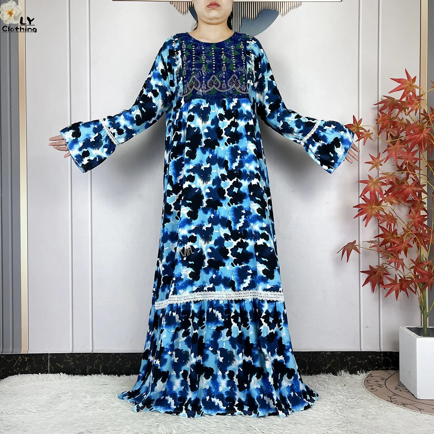 فستان نسائي جديد موضة 2026 بتصميم زهري وأكمام طويلة من القطن مع وشاح كبير، قفطان دبي، فستان فضفاض كاجوال، فساتين أفريقية فستان نسائي جديد موضة 2026 بتصميم زهري وأكمام طويلة من القطن مع وشاح كبير، قفطان دبي، فستان فضفاض كاجوال، فساتين أفريقية