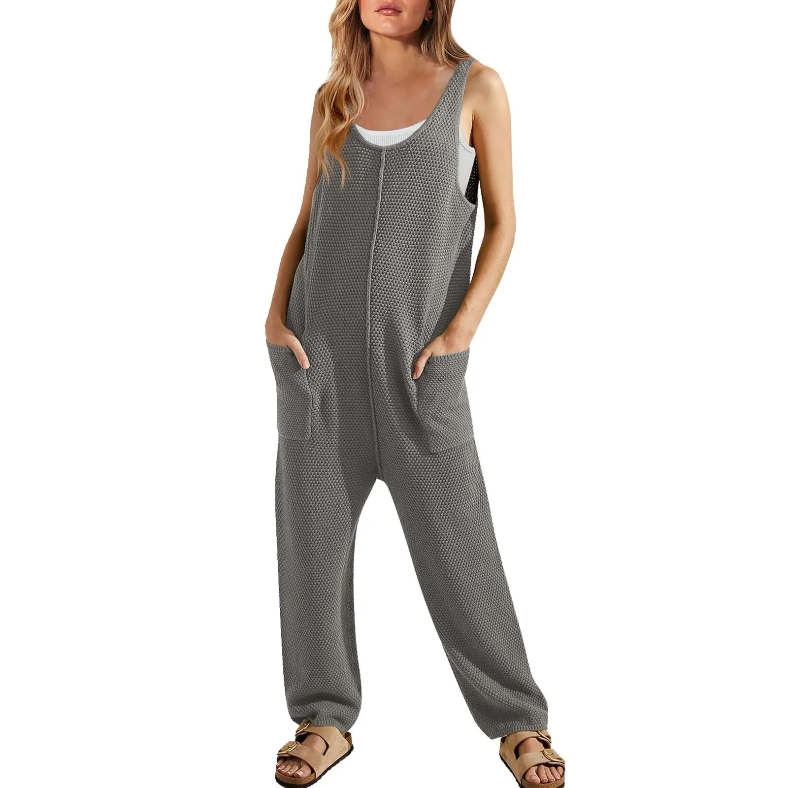 

Womens Casual Jumpsuits With Pockets Sleeveless Tank Top Jumpsuit Long Rompers Traf Official Store Pantalones De Mujer