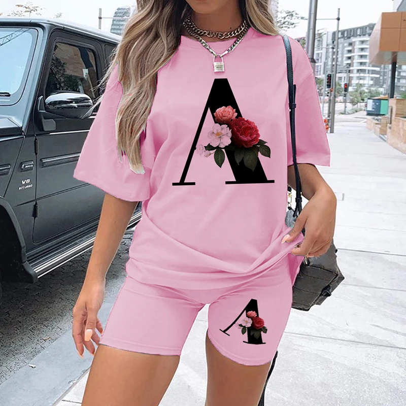 2023 Summer Women's Two Piece Sets 26 Letter Printed Pink T-Shirts +Shorts Suits Short Sleeve Casual Sexy Joggers Shorts Outfits
2023 Summer Women's Two Piece Sets 26 Letter Printed Pink T-Shirts +Shorts Suits Short Sleeve Casual Sexy Joggers Shorts Outfits