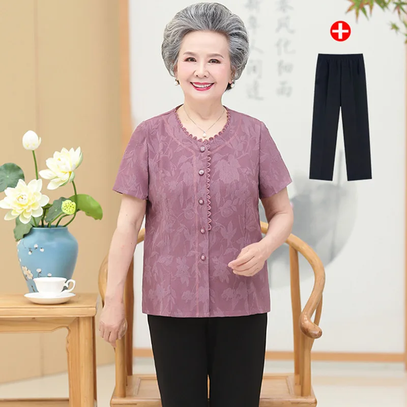 Fdfklak Middle-Aged Elderly Mother Summer Clothes Two-Piece Set Grandma Short-Sleeved Shirt Trousers Suit Womens Outfits L-5XL
Fdfklak Middle-Aged Elderly Mother Summer Clothes Two-Piece Set Grandma Short-Sleeved Shirt Trousers Suit Womens Outfits L-5XL