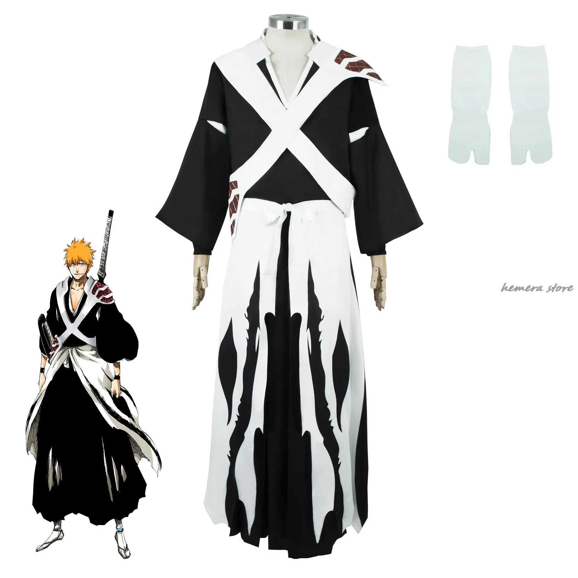 

Kurosaki Ichigo Cosplay Costume Wig Anime Bleach Thousand-Year Blood War Shinigami Attire Outfit Pauldron Uniform For Men Women