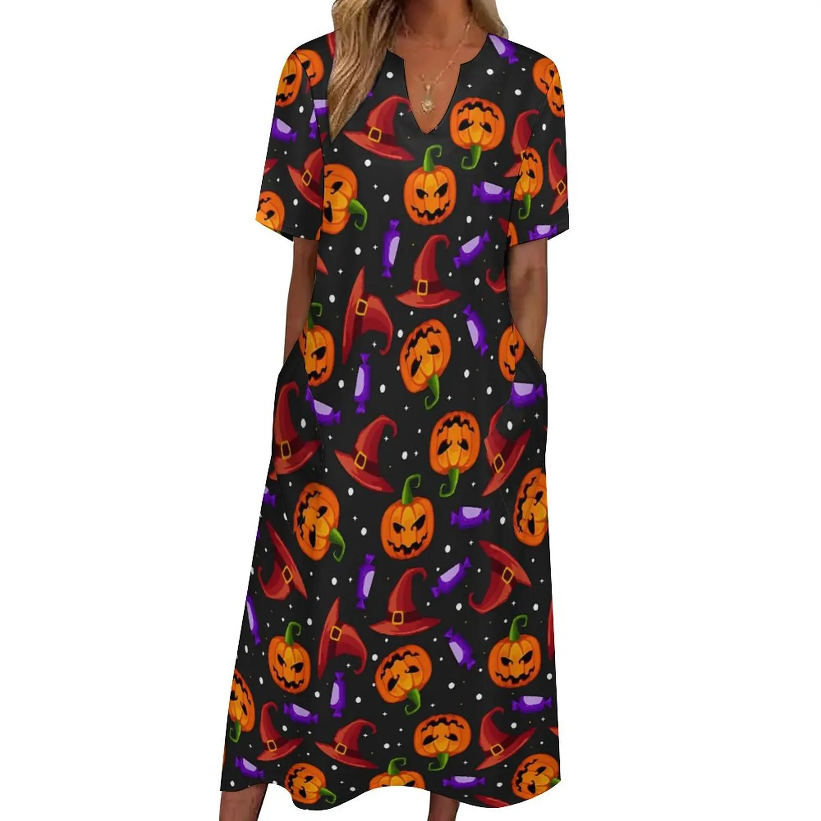Modern Halloween Dress Pumpkin Witch Candy Elegant Maxi Dress Aesthetic Casual Long Dresses Summer V Neck Vestido Large Size
Modern Halloween Dress Pumpkin Witch Candy Elegant Maxi Dress Aesthetic Casual Long Dresses Summer V Neck Vestido Large Size