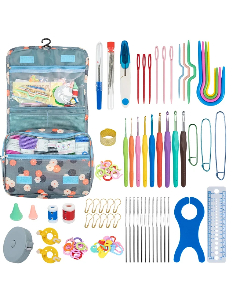 Professional Knitting Crochet Hook Set Ergonomic Handle with Large Eye Blunt Needles Stitch Markers Storage Bag DIY Knitting Kit Professional Knitting Crochet Hook Set Ergonomic Handle with Large Eye Blunt Needles Stitch Markers Storage Bag DIY Knitting Kit