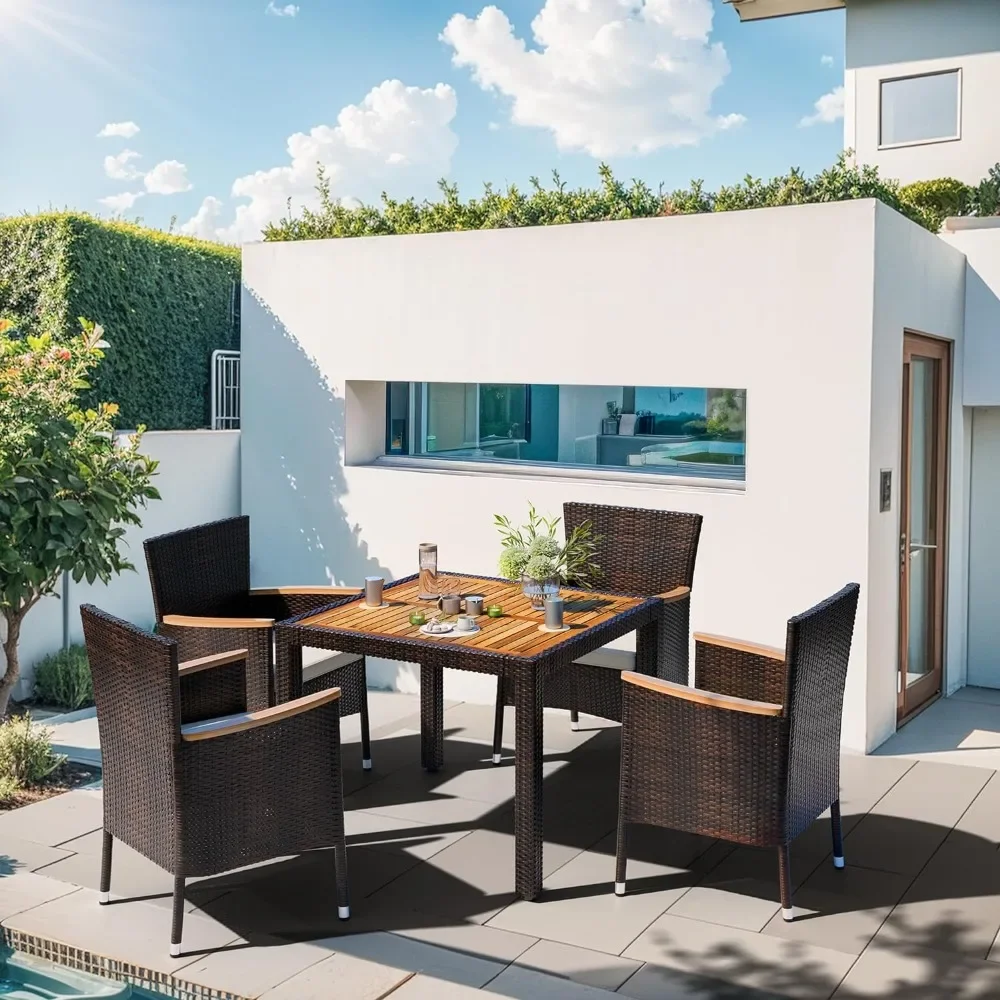 5 Piece Patio Dining Set, Wicker Patios Conversation Sets with Wood Table Top, Outdoor Patio Dining Table Chair Set
5 Piece Patio Dining Set, Wicker Patios Conversation Sets with Wood Table Top, Outdoor Patio Dining Table Chair Set