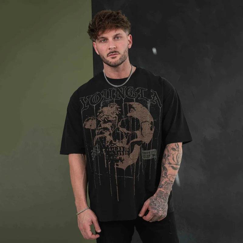 

American Summer New Men's Oversized T-Shirt Graffiti Style Loose 100%Cotton Round Neck Short Sleeves Sports Fitness T-Shirts