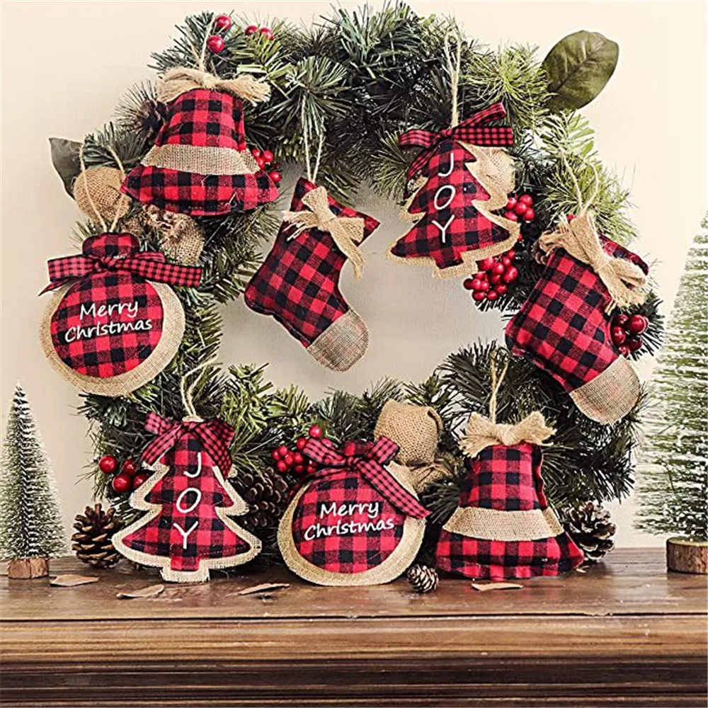 

8pcs Christmas Tree Pendant Christmas Ornaments Diy Gift Santa Claus Snowman Tree Pendant Lattice Hang Decorations For Home 2022