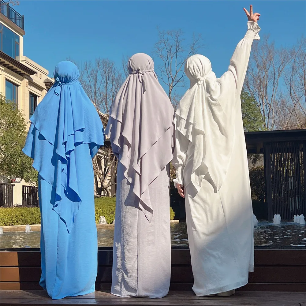 

Modest Prayer Garment Dress 2 Piece Set Muslim Women Long Abaya Arab Dress Khimar Hijab Islamic Clothing Gowns Dubai Eid Ramadan