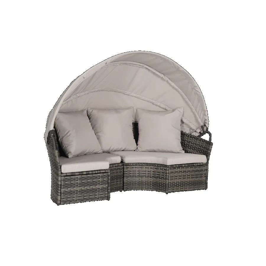 5 Pieces Outdoor Patio Round Daybed Furniture Wicker Conversation Set with Retractable Canopy Soft Cushions and Storable Table 5 Pieces Outdoor Patio Round Daybed Furniture Wicker Conversation Set with Retractable Canopy Soft Cushions and Storable Table