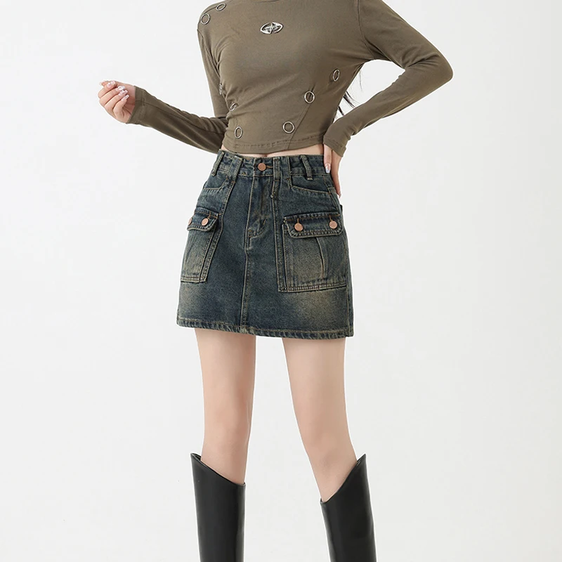 Retro Blue Wash Denim Micro Mini Skirt For Women's Fashion American Retro Cargo Style Jean Skirts Pocket Female Bottoms Y2k Hot
Retro Blue Wash Denim Micro Mini Skirt For Women's Fashion American Retro Cargo Style Jean Skirts Pocket Female Bottoms Y2k Hot