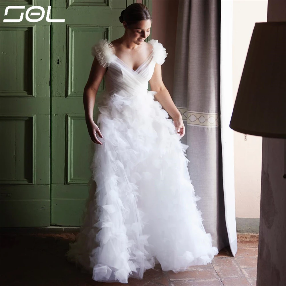 SOL 3D Floral Lace Appliques Off The Shoulder Tulle Wedding Dresses Sexy Backless Pleat A-Line Bridal Gowns Vestidos De Novia
SOL 3D Floral Lace Appliques Off The Shoulder Tulle Wedding Dresses Sexy Backless Pleat A-Line Bridal Gowns Vestidos De Novia