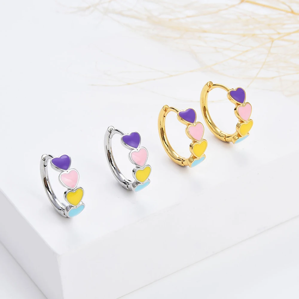 

Poulisa Enamel Colorful S925 Hoop Earrings for Women Heart Colored Hoops Earring 925 Sterling Silver Vintage Small Ear Rings