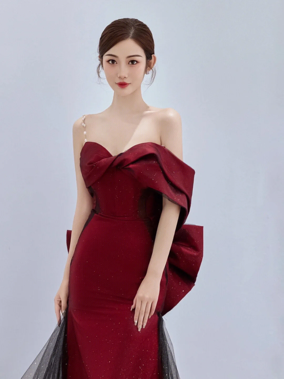 

Toast Wear Bride 2024 New Burgundy Slim Banquet Temperament Tube Top Fishtail Engagement Evening Dress