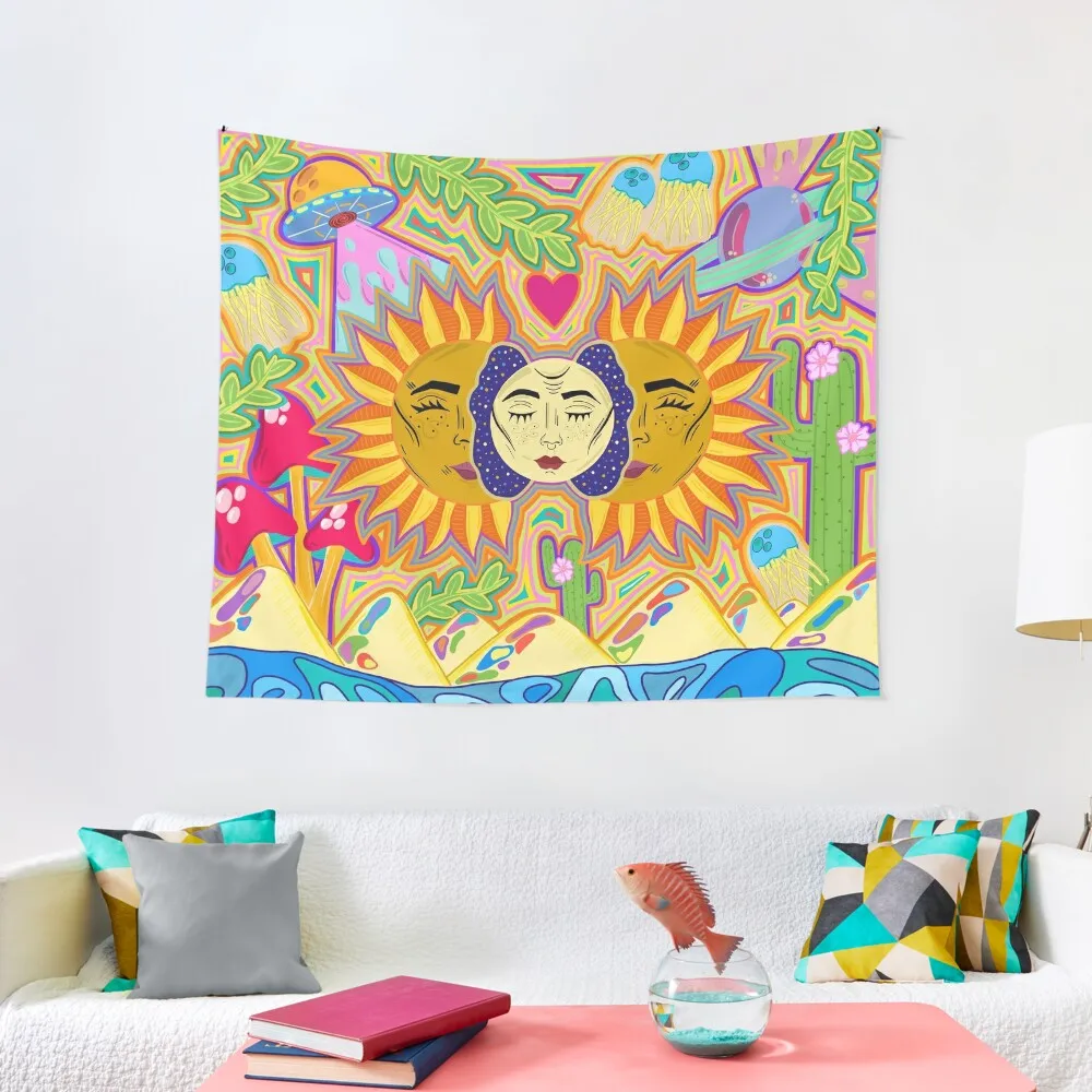

Дизайнерский гобелен с изображением Солнца и Луны, товары для дома, обои для спальни, комнаты, эстетический декор, домашний гобелен