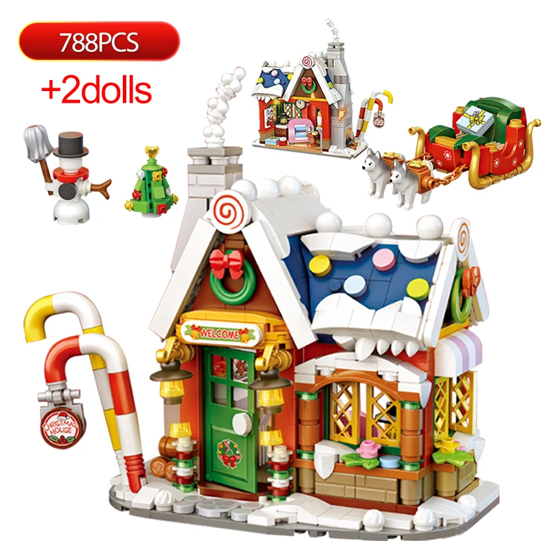 

LOZ City Mini Santa Claus House Building Blocks Friends DIY Christmas Tree Architecture Figure Bricks MOC Toys for Children Gift