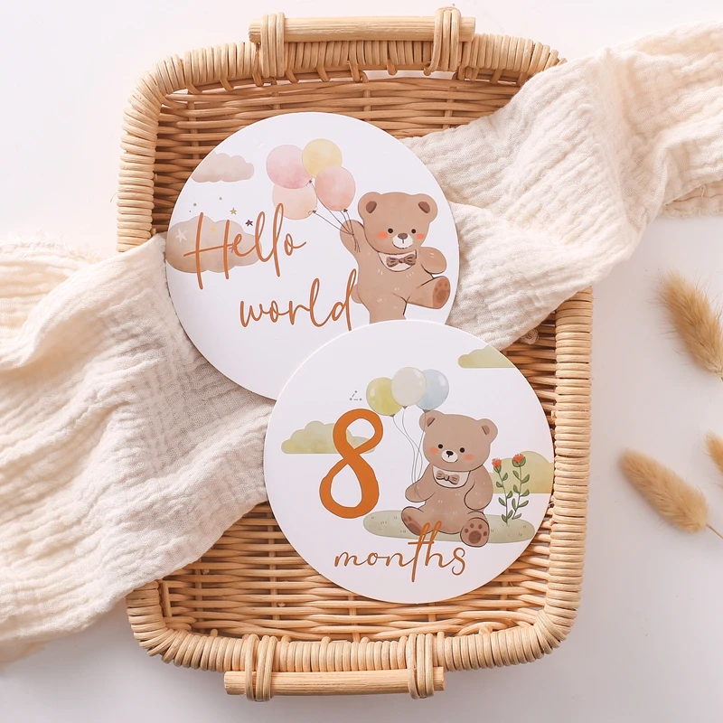 

Wooden Baby Monthly Milestone Photo Cards Double Sided Photo Prop Milestone Discs Baby And Pregnancy Growth Announcement Cards