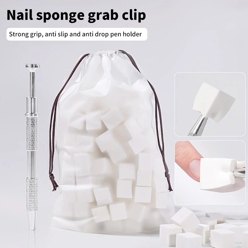 

20/50Pcs Beancurd Cube Gradient Nails Sponges Nail Gel Polish Patting Dyeing Tool Stainless Steel Four Claws Sponge Clip