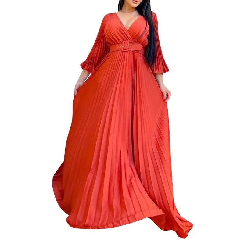 2023 Spring Autumn African Women Three Quarter Sleeve V-neck Polyester Pleated Long Dress African Dresses for Women With Belt
2023 Spring Autumn African Women Three Quarter Sleeve V-neck Polyester Pleated Long Dress African Dresses for Women With Belt