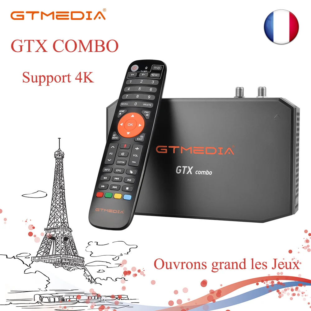 

GTMEDIA GTX Combo Android9.0 digital satellite receiver DVB-S2X/S2/S + T2/T indoor TV antenna display Support 4K Wifi G/5G Support Paris, France