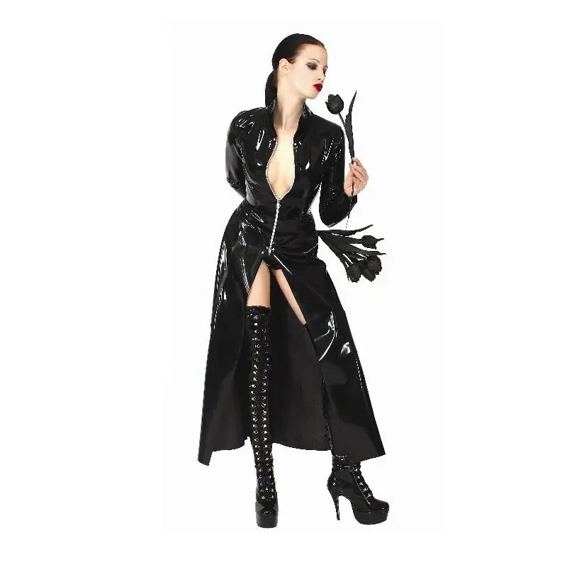 

Black Latex Catsuit PVC Leather Catsuit The Matrix Costume Gay Latex Costume Stretchable Spandex Patent Leather Long Coat