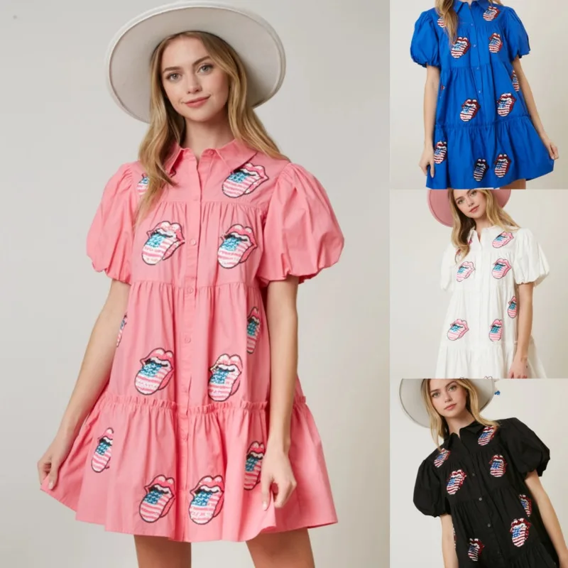 2024 Independence Day Sequined Shirts Dress Women Short Sleeve A-line Dress Fashion Flag Sequin Midi Blouse Woman Clothes
2024 Independence Day Sequined Shirts Dress Women Short Sleeve A-line Dress Fashion Flag Sequin Midi Blouse Woman Clothes