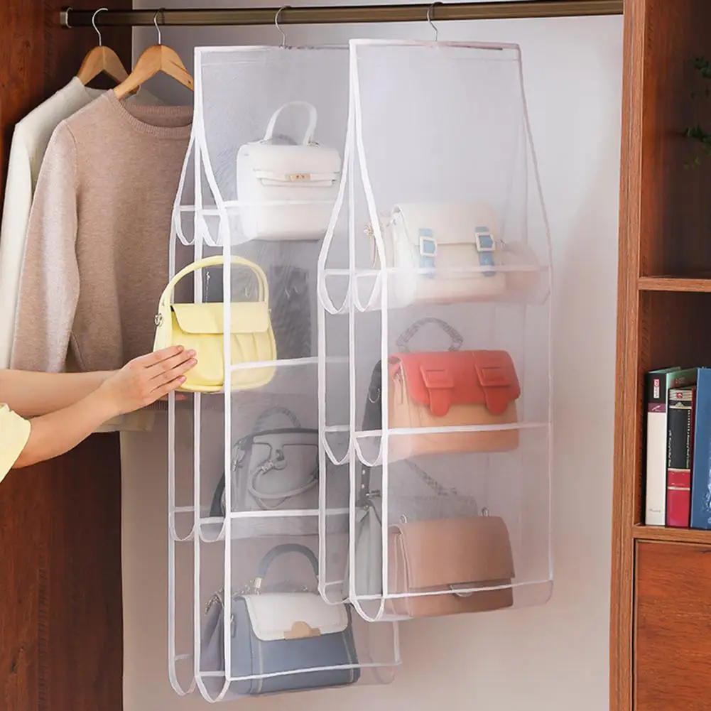 Dustproof Clear Hook Design Handbag Organizer 6/8 Pockets Hanging Purse Handbag Holder Reusable Household Supplies
Dustproof Clear Hook Design Handbag Organizer 6/8 Pockets Hanging Purse Handbag Holder Reusable Household Supplies
