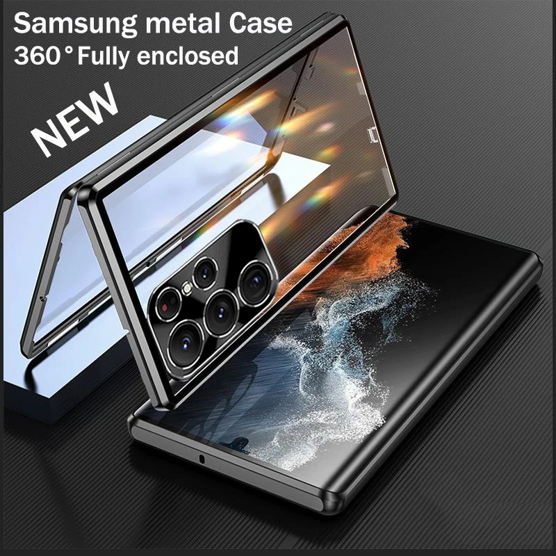 

Wireless Charging Case for Samsung Galaxy S24 S23 S22 Ultra 360° Protection Metal Alloy Magnetic Adsorption Magsafe Glass cover