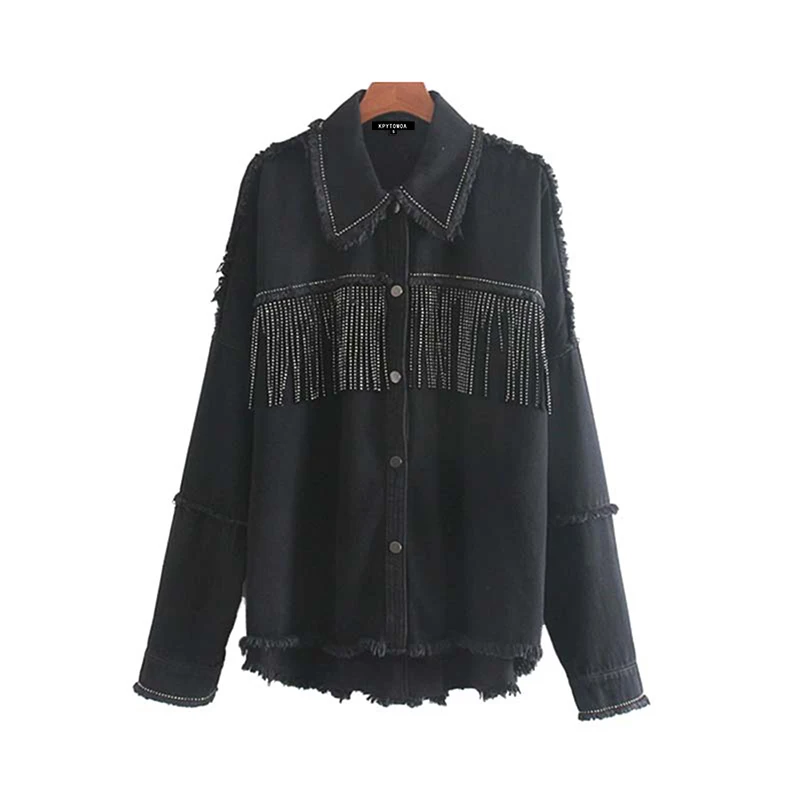 Women Fashion Tassel Beaded Oversized Denim Jacket Coat Women Vintage Long Sleeve Frayed Hem Female Outerwear Chic Tops
Women Fashion Tassel Beaded Oversized Denim Jacket Coat Women Vintage Long Sleeve Frayed Hem Female Outerwear Chic Tops
