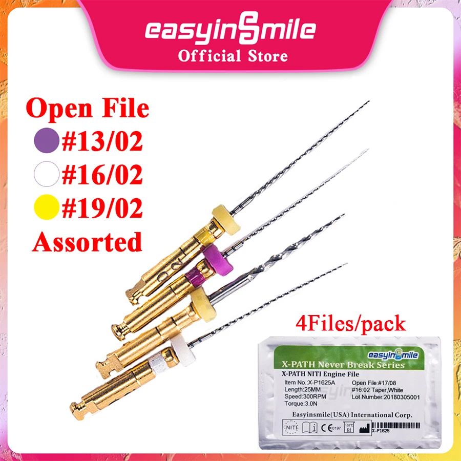 4Pcs EASYINSMILE Endodontic X-PATH Rotary File NITI for Root Canal Treatment 25MM
4Pcs EASYINSMILE Endodontic X-PATH Rotary File NITI for Root Canal Treatment 25MM