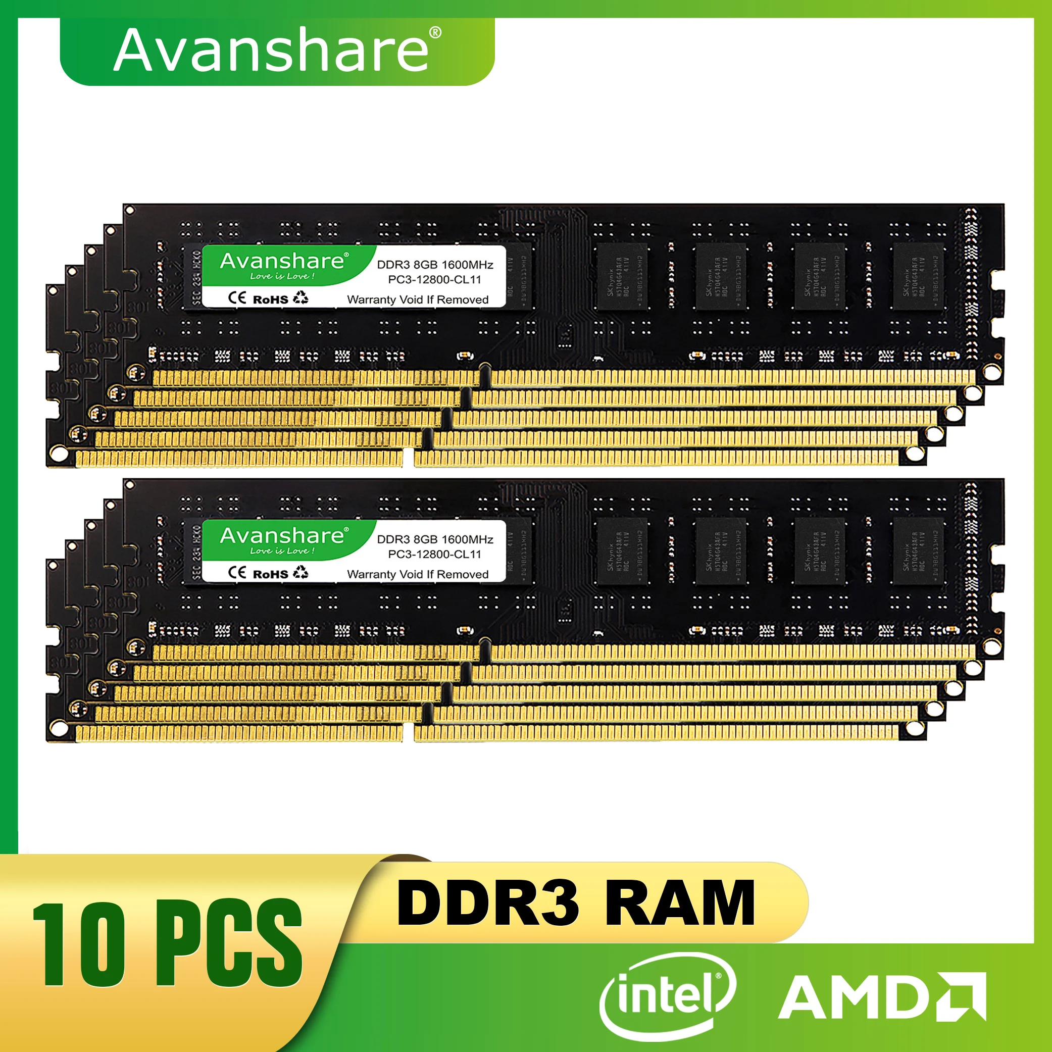 

ОЗУ для настольного компьютера Avanshare, супер 8 ГБ, DDR3, 1600 МГц, 1333 МГц, PC3-12800U 4 Гб, DIMM, Intel, AMD, 1,5 в, 1,35 в, 2RX8, без ECC память
