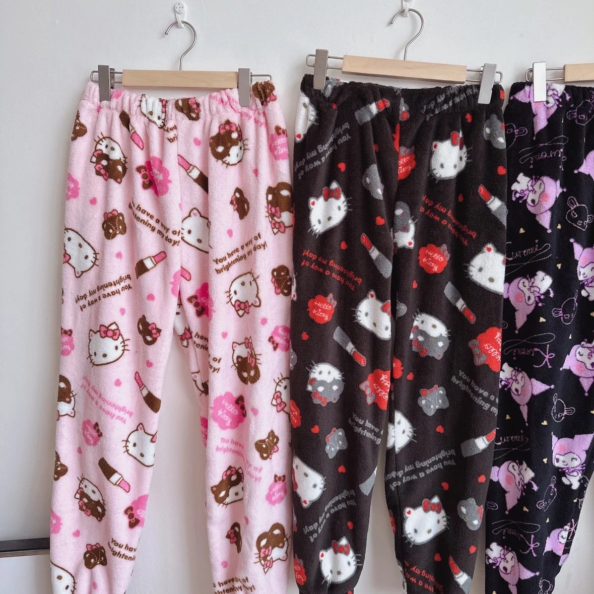 

Kawaii Sanrio Kuromi Hello Kitty мультфильм Осень/Зима теплые домашние повседневные брюки Симпатичные Аниме Плюс флисовые пижамные брюки рождественские подарки