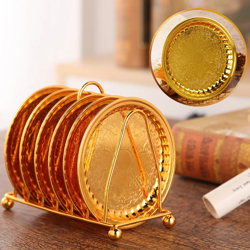 7 pcs/Set Metal Coaster Insulation Cup and Saucer Cake Tray Home Small Saucer Snack Tray Stainless Steel Gold Dinner Plate
7 pcs/Set Metal Coaster Insulation Cup and Saucer Cake Tray Home Small Saucer Snack Tray Stainless Steel Gold Dinner Plate
