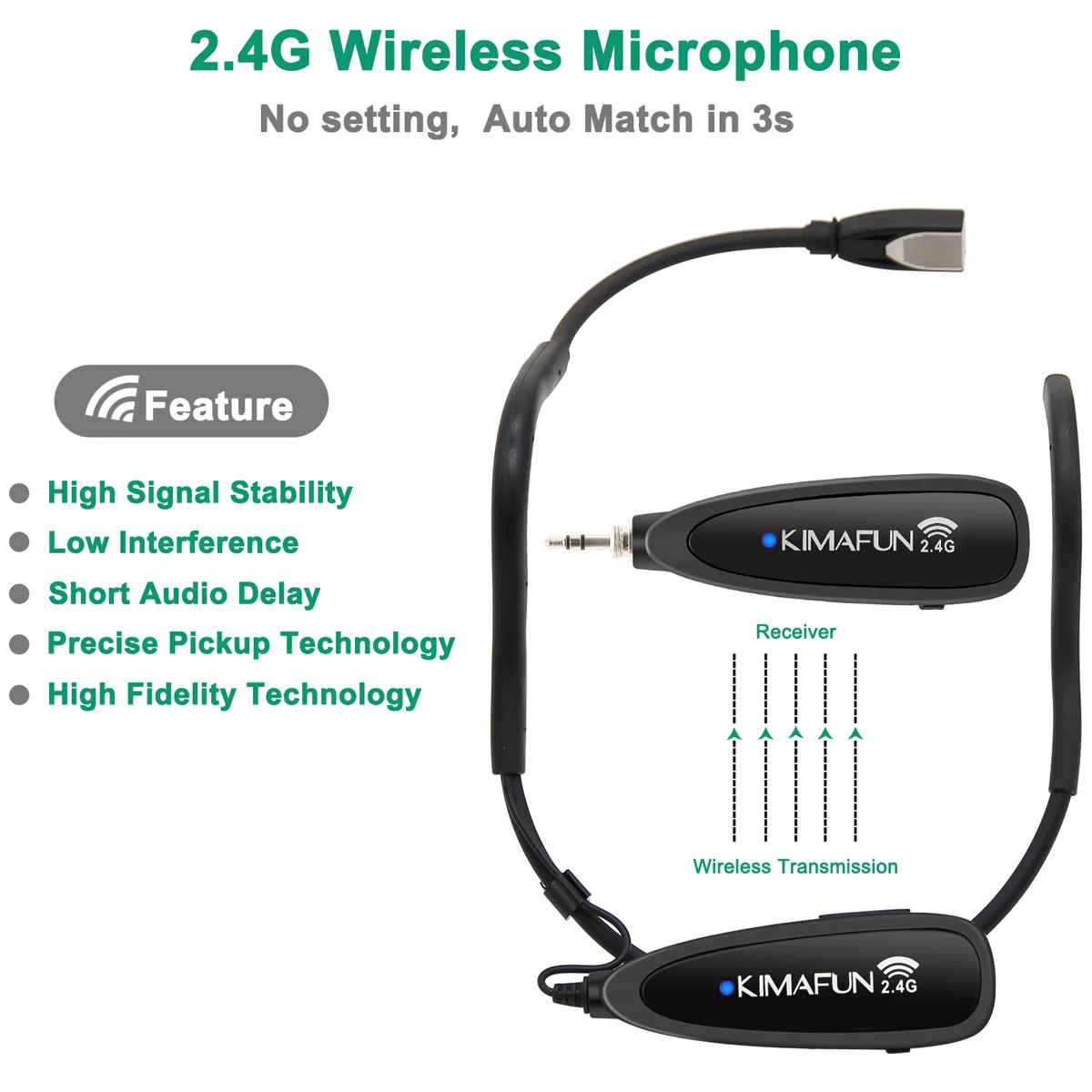 KIMAFUN 2.4G Wireless Headset Microphone System with Transmitter and Receiver Design for Stage Performance,Band Live,Busker,Sing KIMAFUN 2.4G Wireless Headset Microphone System with Transmitter and Receiver Design for Stage Performance,Band Live,Busker,Sing
