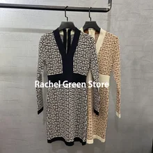 French Design 2022 Spring Slim Fits Deep V-neck Mini Party Dresses Women's Knitted High End Classic Geometry Pattern woman dress
French Design 2022 Spring Slim Fits Deep V-neck Mini Party Dresses Women's Knitted High End Classic Geometry Pattern woman dress