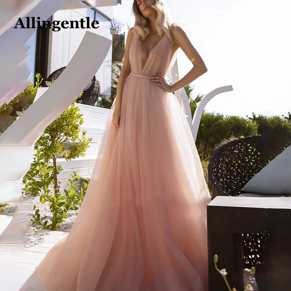Allingentle Blush Pink Tulle Simple Prom Dress Deep V Neck Long Evening Party Gowns Backless Sexy Backless Sepcial Ocasion Dress
Allingentle Blush Pink Tulle Simple Prom Dress Deep V Neck Long Evening Party Gowns Backless Sexy Backless Sepcial Ocasion Dress