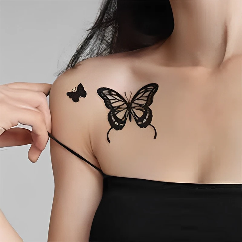 

Waterproof Temporary Tattoo Sticker Black Rose Butterfly Flash Tattoos Totem Line Body Art Hand Fake Tatoos Women Men