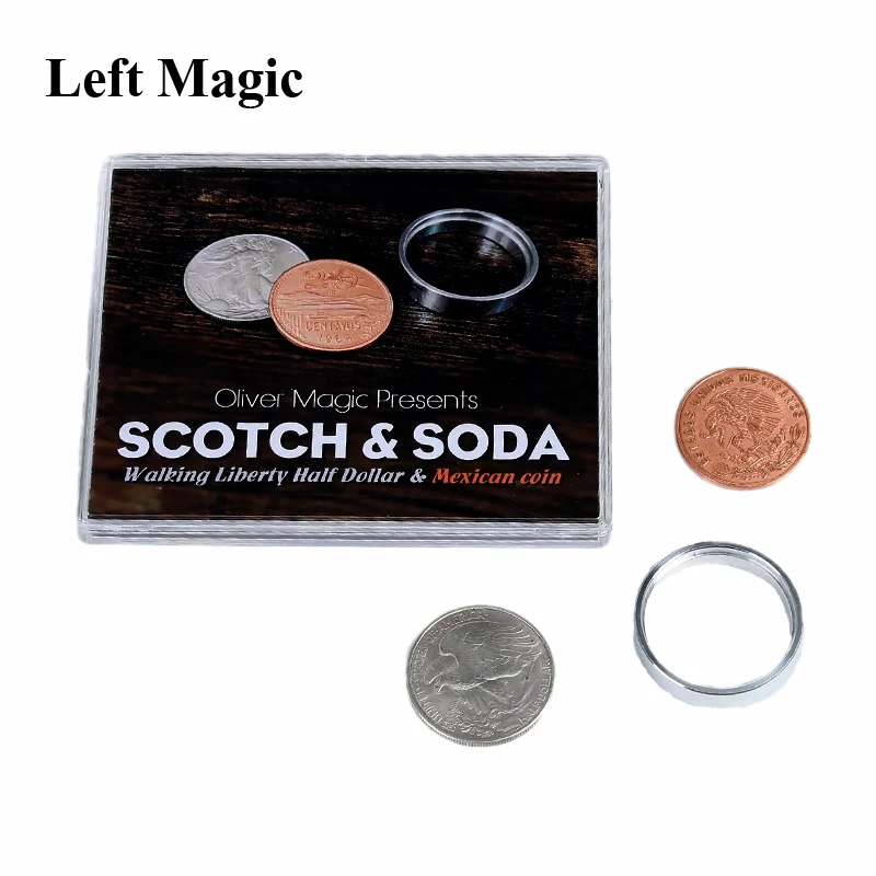 

Scotch & Soda(Walking Liberty Half Dollar & Mexican Coin)By Oliver Coin Magic Tricks Close Up Magia Gimmick Illusion Prop