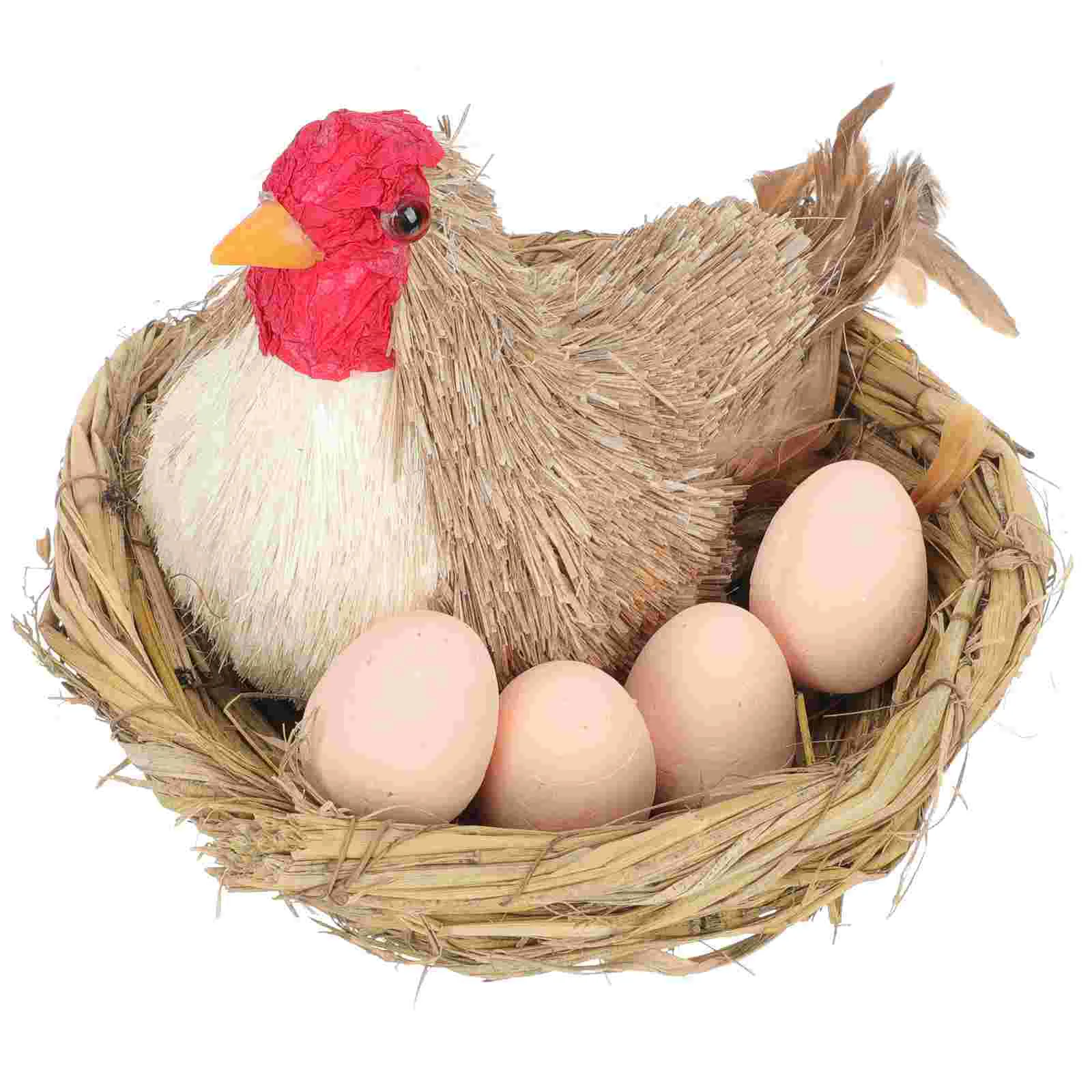 

Easter Hen Push Grass Small Eggs Handicraft Decoration Pastoral Style Chicken Hatching Egg Weaving Hen Plus Eggs Plus Grass Nest