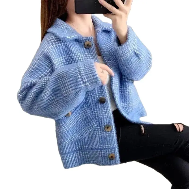 2022 New Plaid Woolen Women's Coat Autumn Winter Korean Slim Versatile Lapel Knitted Cardigan Single-Breasted Ladies Jacket
2022 New Plaid Woolen Women's Coat Autumn Winter Korean Slim Versatile Lapel Knitted Cardigan Single-Breasted Ladies Jacket
