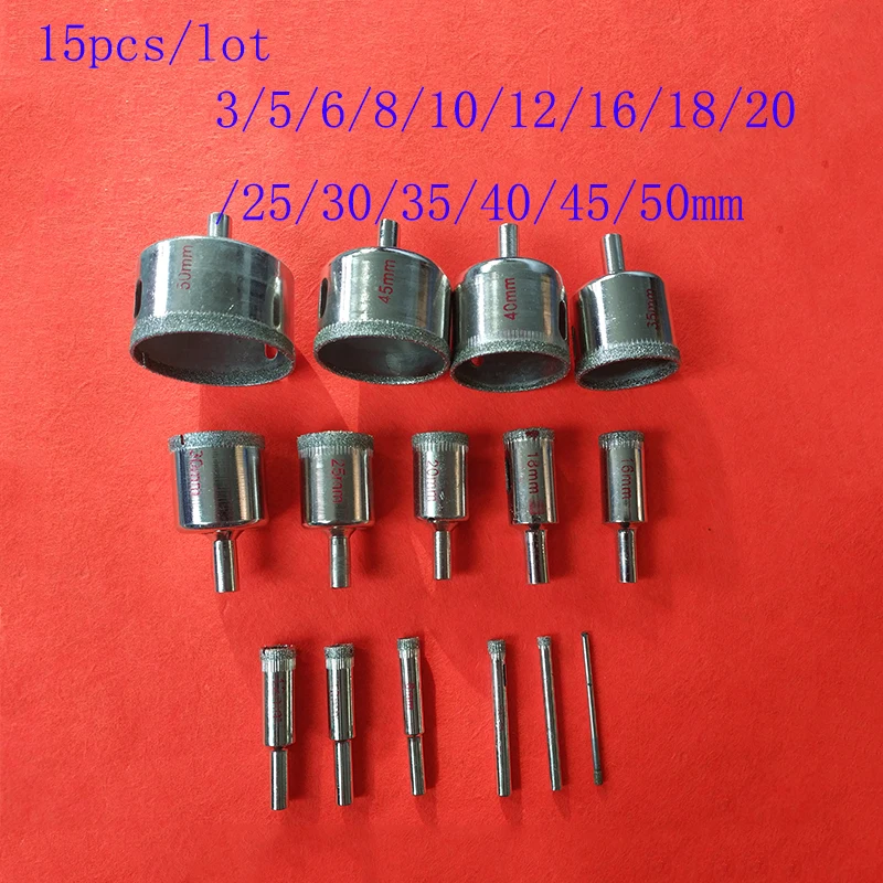 15pcs 3/5/6/8/10/12/16/20/25/30/40/50mm Diamond Coated Drill Bit Tile Marble Glass Ceramic Hole Saw Drilling Bits For Power Tool
15pcs 3/5/6/8/10/12/16/20/25/30/40/50mm Diamond Coated Drill Bit Tile Marble Glass Ceramic Hole Saw Drilling Bits For Power Tool