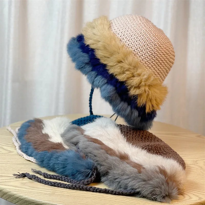 New Fashion Rabbit Hair Knitted Fisherman Hat Women's Winter Spliced Warm Woolen Bucket Hat Sweet Cute Plush Ear Protection Cap
New Fashion Rabbit Hair Knitted Fisherman Hat Women's Winter Spliced Warm Woolen Bucket Hat Sweet Cute Plush Ear Protection Cap