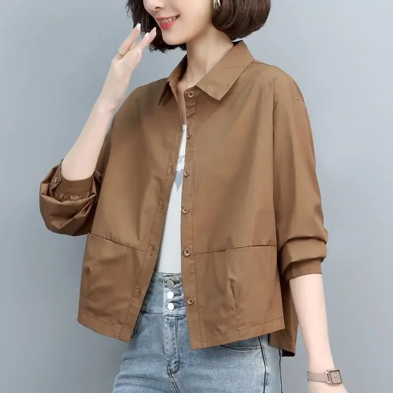 

New Turn-down Collar Loose Simplicity Women's Clothing 2023 Button Fashion Casual Straight Spring Summer Thin Dignified Blouses