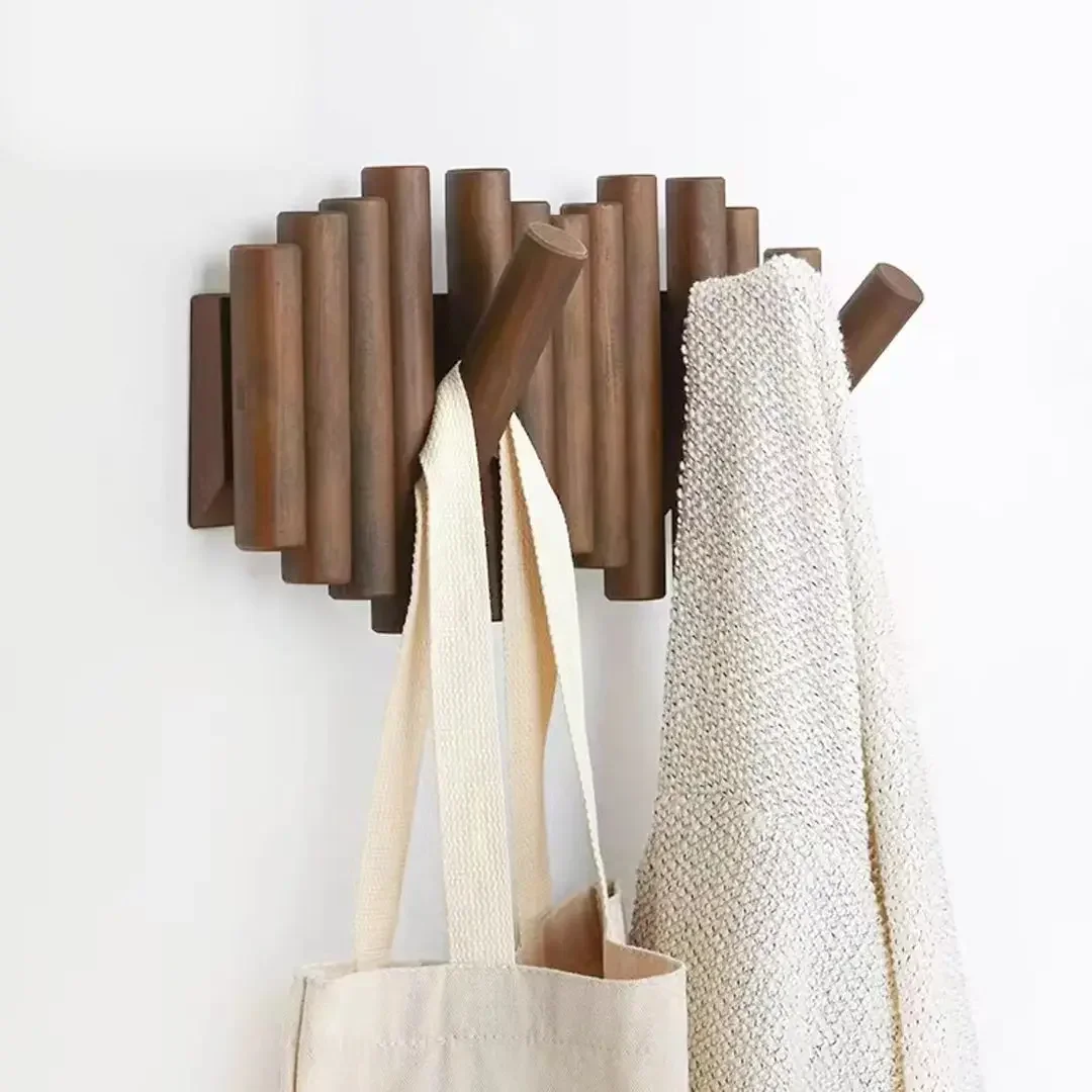 

Скандинавская настенная вешалка для пальто из массива дерева с крючками, компактные полки для хранения одежды и шляп, вешалка, мебель для прихожей