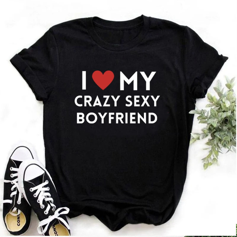 Футболка женская с надписью «I Love My Crazy», пикантный Милая рубашка-бойфренд с принтом надписи, пуловер с коротким рукавом, крутая уличная одежда в стиле хип-хоп 
Футболка женская с надписью «I Love My Crazy», пикантный Милая рубашка-бойфренд с принтом надписи, пуловер с коротким рукавом, крутая уличная одежда в стиле хип-хоп