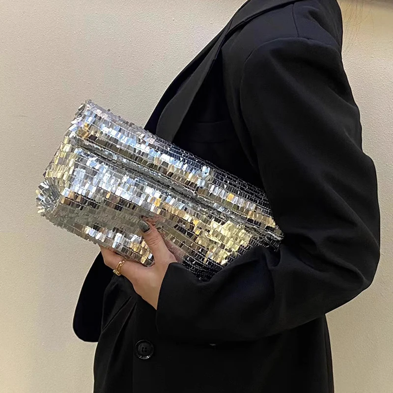

2023 Ladies Sequin Handheld Evening Party Clutches Shining Envelope Shape Designer Versatile Bags Luxury Bling Girls Handbags