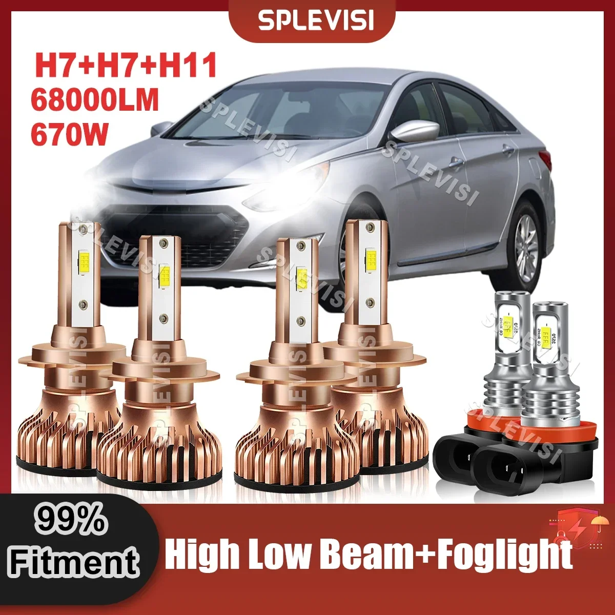 

Upgrade Car Fitment LED Headlight Bulbs 300W/Pair For Hyundai Sonata 2011 2012 2013 2014 High Low Beam Foglamp Bulbs H7 H7 H11