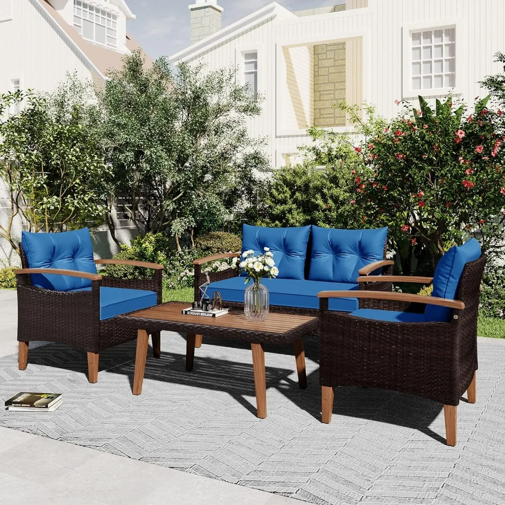 4 Pieces Patio Furniture Sets,All Weather Outdoor PE Rattan Sofa with Wood Table and Legs, for Lawn, Backyard,Poolside or Garden
4 Pieces Patio Furniture Sets,All Weather Outdoor PE Rattan Sofa with Wood Table and Legs, for Lawn, Backyard,Poolside or Garden