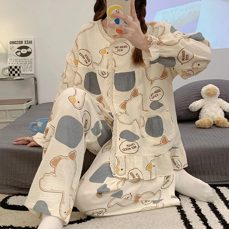 Autumn Pajama Sets For Women Kawaii Duck print Sleepwear Two Piece Set Pyjamas Pijama Mujer Long Sleeve Home Clothes Nightwear
Autumn Pajama Sets For Women Kawaii Duck print Sleepwear Two Piece Set Pyjamas Pijama Mujer Long Sleeve Home Clothes Nightwear