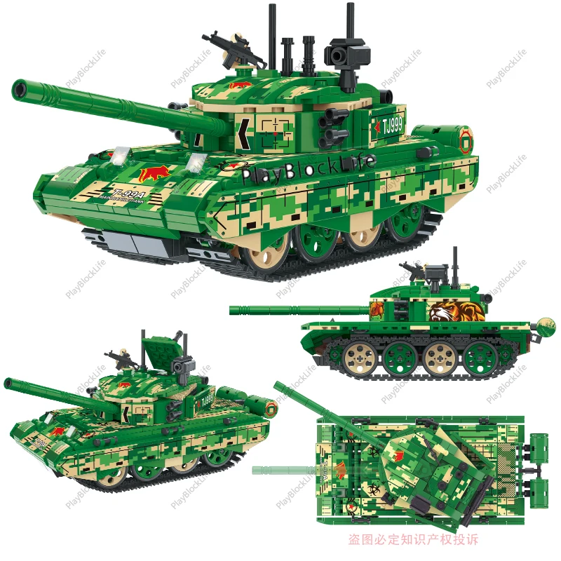 

WW2 Military Model Army Soldiers T-99A Main Battle Tank 2 Sticker Styles Classic Model Building Blocks Bricks Toys Gifts