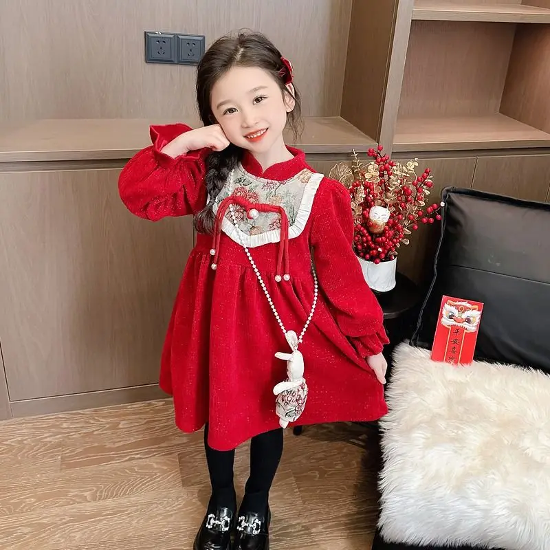 Girls' New Year Clothes Dress Children's Velvet Skirt Girls' Fashionable Princess Dress Winter Little Girls' Red Dress
Girls' New Year Clothes Dress Children's Velvet Skirt Girls' Fashionable Princess Dress Winter Little Girls' Red Dress